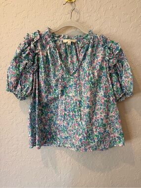 Pinch Floral Ruffle Puff-Sleeve Blouse - size Medium